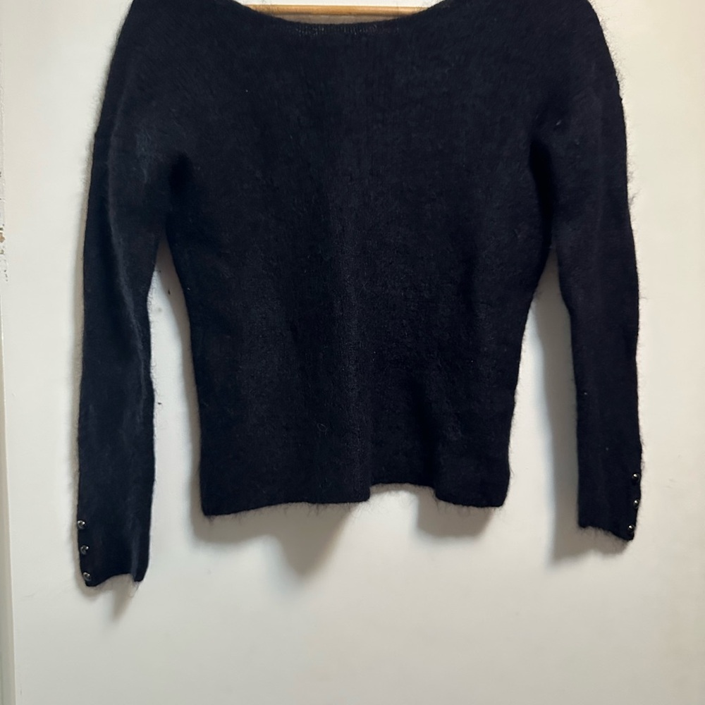 Sezane Black Fuzzy Scoop Neck Sweater